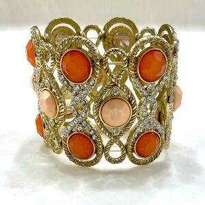 Gold-Tone Orange & Peach Gemstone Statement Cuff Bracelet